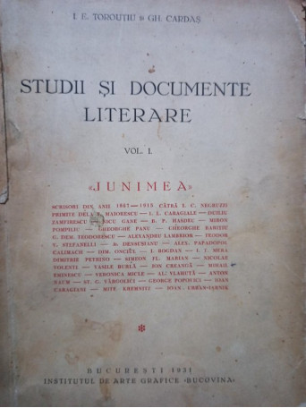 Studii si documente literare, vol. I