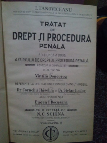 Tratat de drept si procedura penala, volumul I