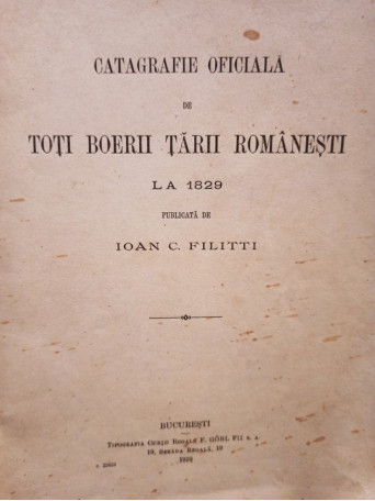 Catagrafie oficiala de toti boerii Tarii Romanesti la 1829