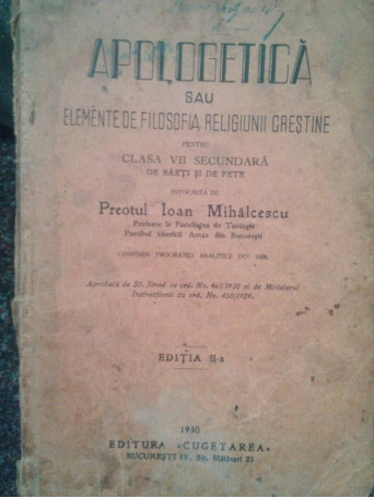 Apologetica sau elemente de filosofia religiunii crestine