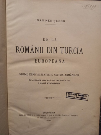 De la romanii din Turcia Europeana, editia 1 semnata