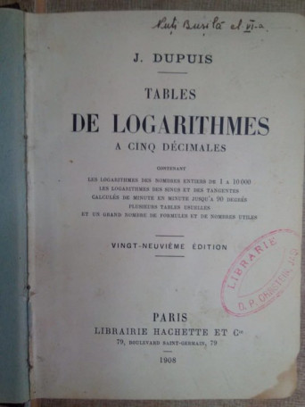 Tables de logaritmes a cinq decimales