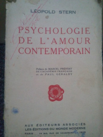 Leopold Stern - Psychologie de l'amour contemporain - 1926 - Brosata