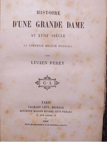 Histoire d'une grande dame au XVIII siecle