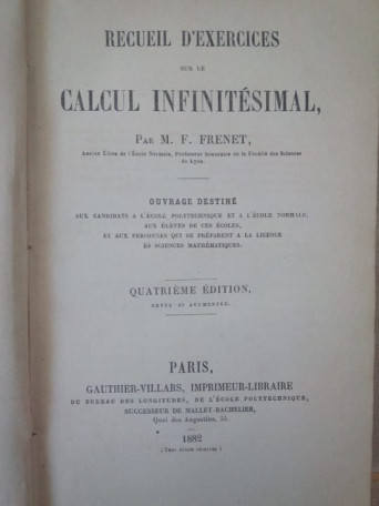 Recueil d'exercices sur le calcul infinitesimal