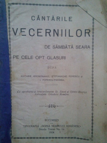 Cantarile Vecerniilor de sambata seara