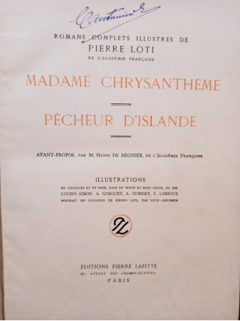 Pierre Loti - Madame Chrysantheme - Pecheur d'Islande - 1923 - Cartonata