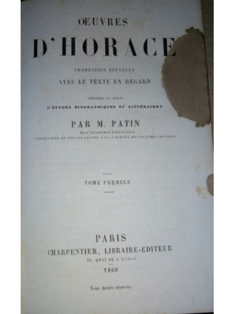 OEUVRES D'Horace tome premier - 1860