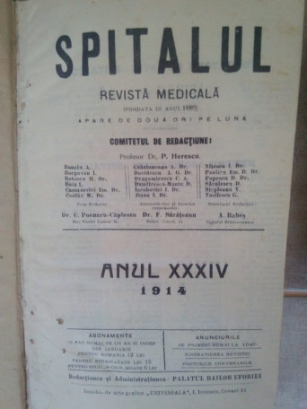 Spitalul. Revista medicala, anul 1914