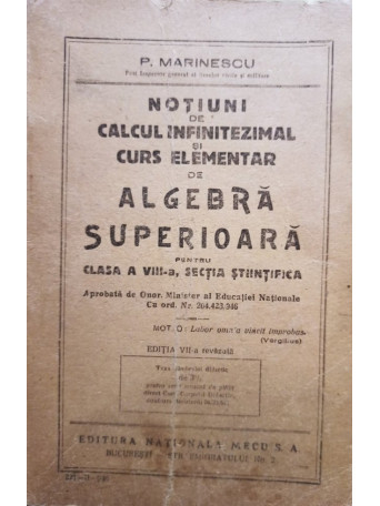 Notiuni de calcul infinitezimal si curs elementar de algepra superioara