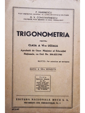 Trigonometria pentru clasa a VIa liceala