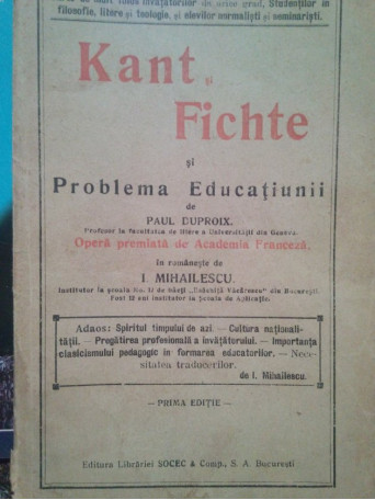 Kant si Fichte si problema educatiunii