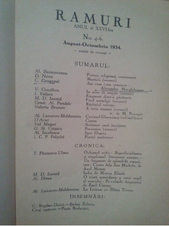 Ramuri - Revista literara anul al XXVI-lea, nr. 4-6, August - Octombrie 1934