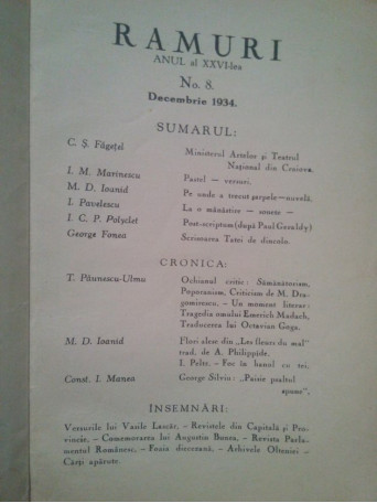 Ramuri - Revista literara anul al XXVI-lea, nr. 8, Decembrie 1934