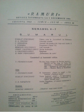 Ramuri - Revista literara anul al XXXVIII-lea, nr. 6-7, Iunie - Iulie 1942