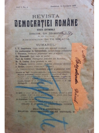 Revista Democratiei Romane, anul 1, nr. 4, 14 februarie 1910