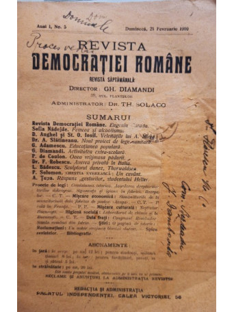 Revista Democratiei Romane, anul 1, nr. 5, 21 februarie 1910