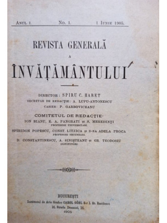 Revista generala a invatamantului, anul I, nr. 1, 1 iunie 1905