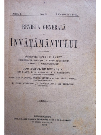 Revista generala a invatamantului, anul I, nr. 3, 1 octombrie 1905