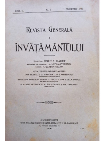 Revista generala a invatamantului, anul II, nr. 5, 1 decembrie 1906