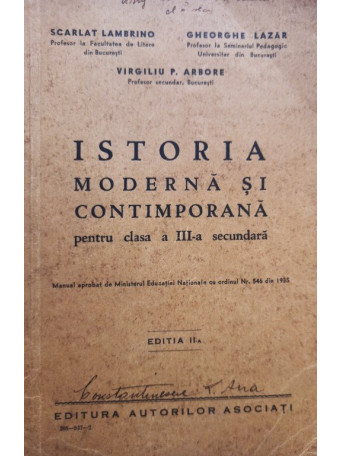 Istoria moderna si contimporana pentru clasa a III-a secundara