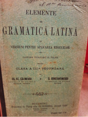 Elemente de gramatica latina cu versiuni pentru aplicarea regulelor