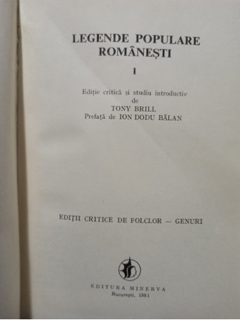 Legende populare romanesti, vol. I