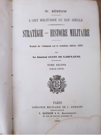 L'art militaire au XIX siecle - Strategie histoire militaire, tome second