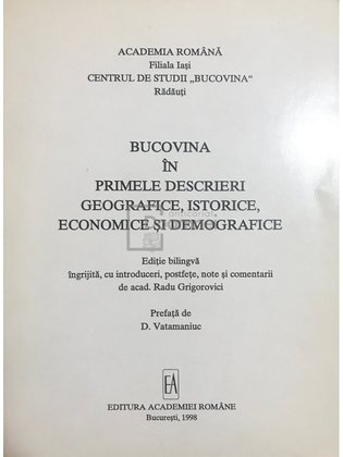 Bucovina în primele descrieri geografice, istorice, economice și demografice
