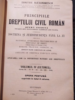 Principiile dreptului civil roman, vol. IV