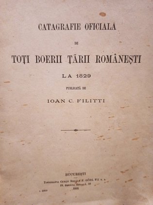 Catagrafie oficiala de toti boerii Tarii Romanesti la 1829