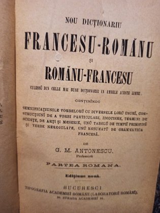 Nou dictionariu francesu - romanu si romanu - francesu