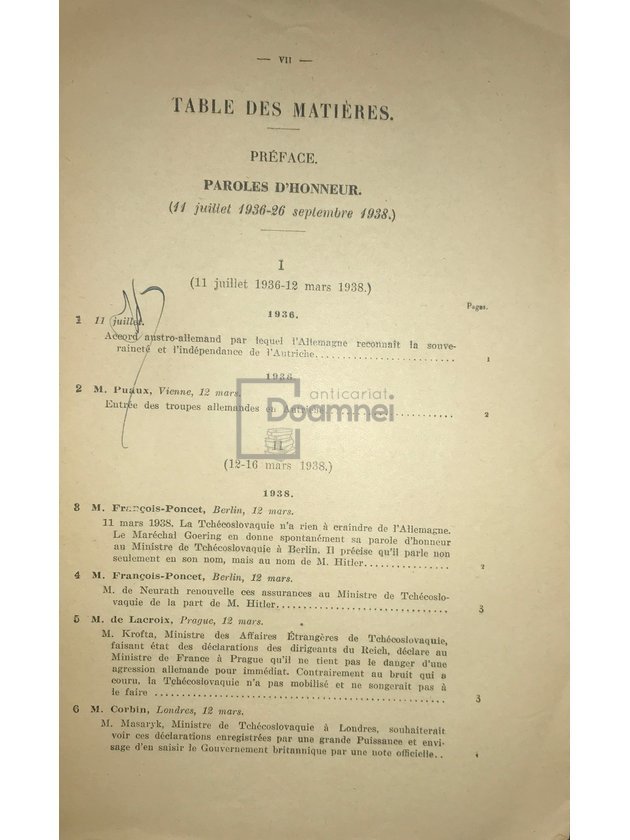 Le livre jaune francais. Documents diplomatique (1938-1939)