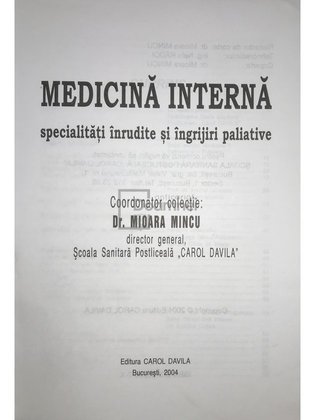 Medicină internă. Specialități înrudite și terapii paliative