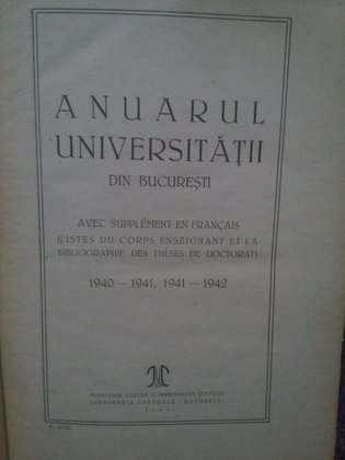 Anuarul Universitatii din Bucuresti avec supplement en francais