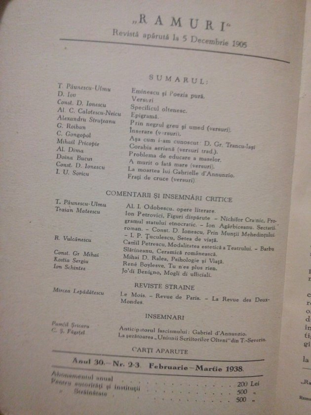 Ramuri - Revista literara anul 30, nr. 2-3 - Februarie - Martie 1938