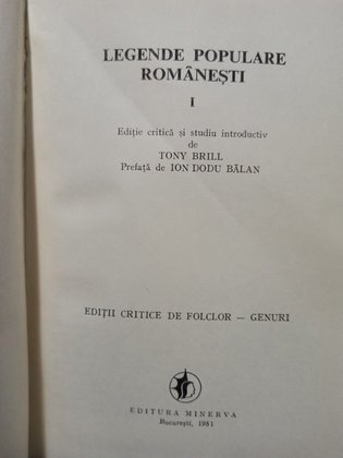 Legende populare romanesti, vol. I