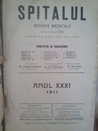 Spitalul. Revista medicala, anul 1911