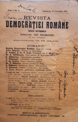 Revista Democratiei Romane, anul 1, nr. 5, 21 februarie 1910