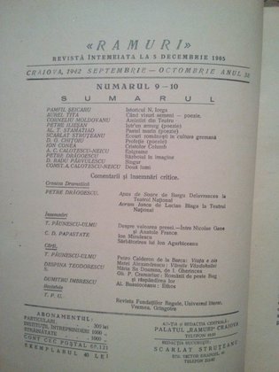 Ramuri - Revista literara anul al XXXVIII-lea, nr. 9-10, Septembrie - Octombrie 1942