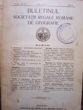 Buletinul Societatii Regalre Romane de Geografie, anul XXXIII - nr. 1 si 2