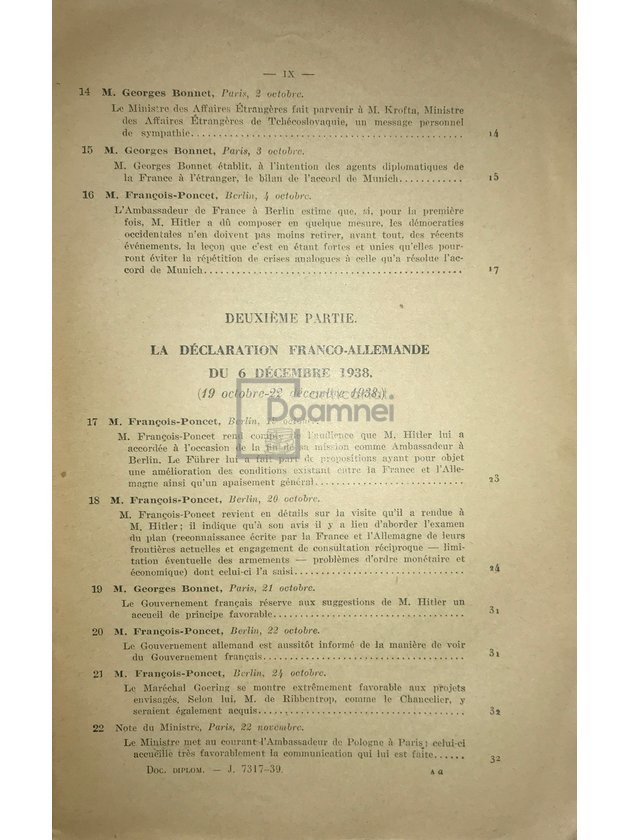 Le livre jaune francais. Documents diplomatique (1938-1939)