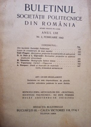 Buletinul Societatii Politecnice din Romania, anul LVI, nr. 2