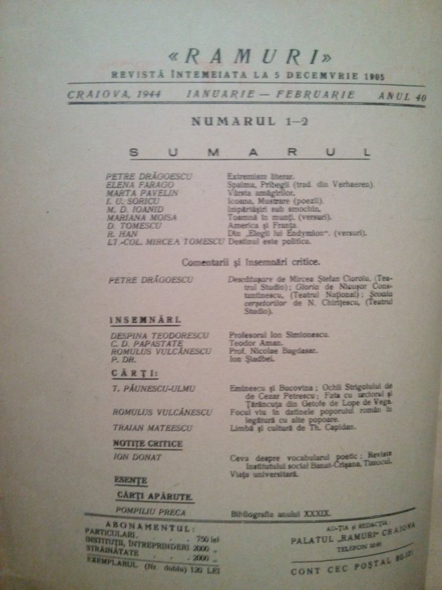 Revista literara anul al XXXX-lea, nr. 1-2, Ianuarie - Februarie 1944