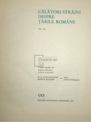 Călători străini despre Țările Române, vol. III