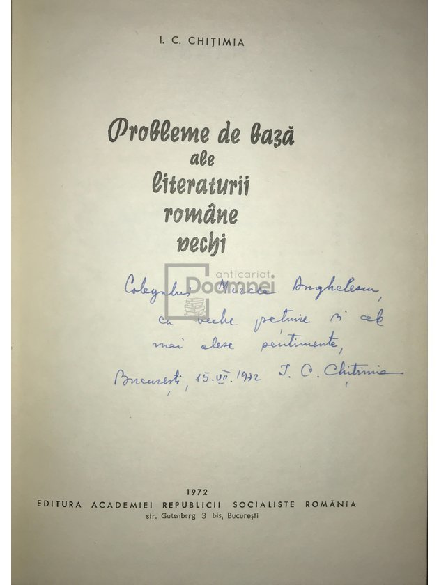 Probleme de bază ale literaturii române vechi (dedicație)
