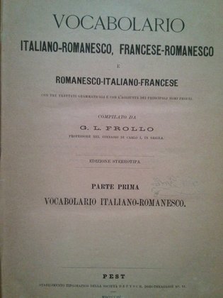 Vocabolario italianoromanesco, franceseromanesco e romanescoitalianofrancese