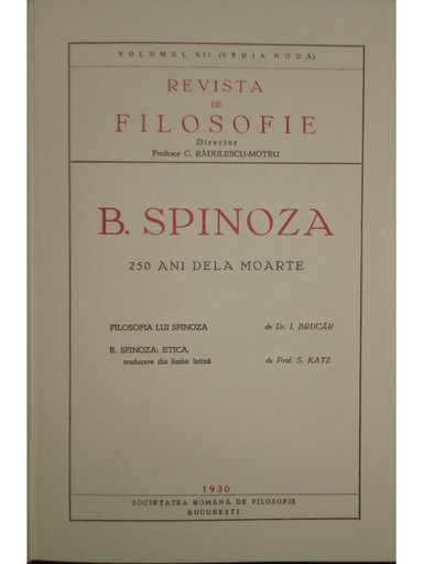 Revista de Filosofie - B. Spinoza (editie anastatica)