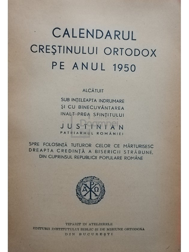 Calendarul Crestinului Ortodox pe anul 1950