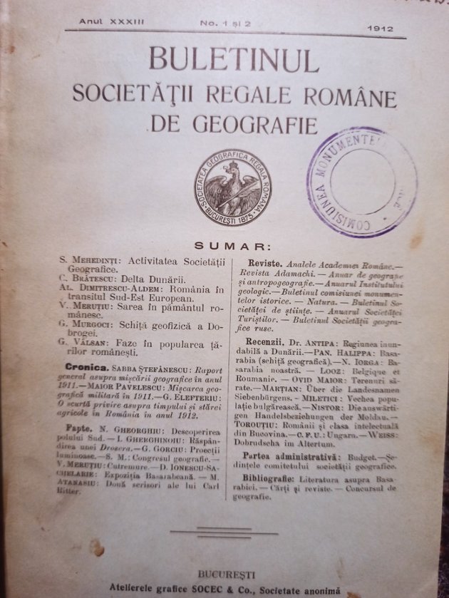 Buletinul Societatii Regalre Romane de Geografie, anul XXXIII - nr. 1 si 2